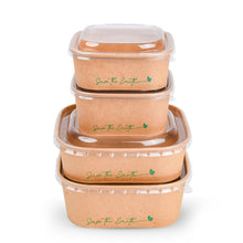 Cargar imagen en el visor de la galería, Tarrinas Cuadradas Kraft 1000 ml + Tapa rPET