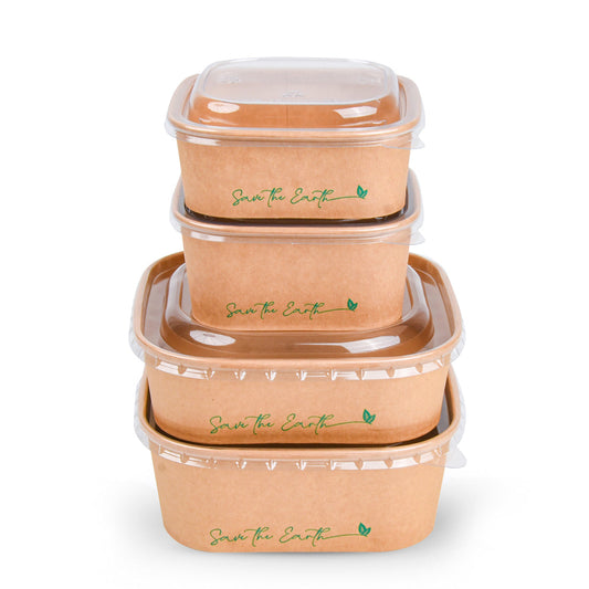 Tarrinas Cuadradas Kraft 1300 ml + Tapa rPET