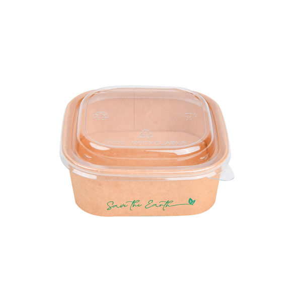 Insalatiera quadrata 500 ml + coperchio in rPET (200 unità/scatola)
