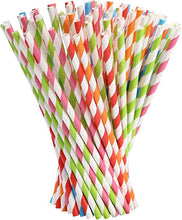 Load image into Gallery viewer, Colored Striped Cardboard Straws 8mm x 20cm (Thick)