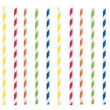 Pajitas Cartón Rayas Colores 6mm x 20cm (Delgadas) (pack con 100 unid/ caja con 6000 unid)