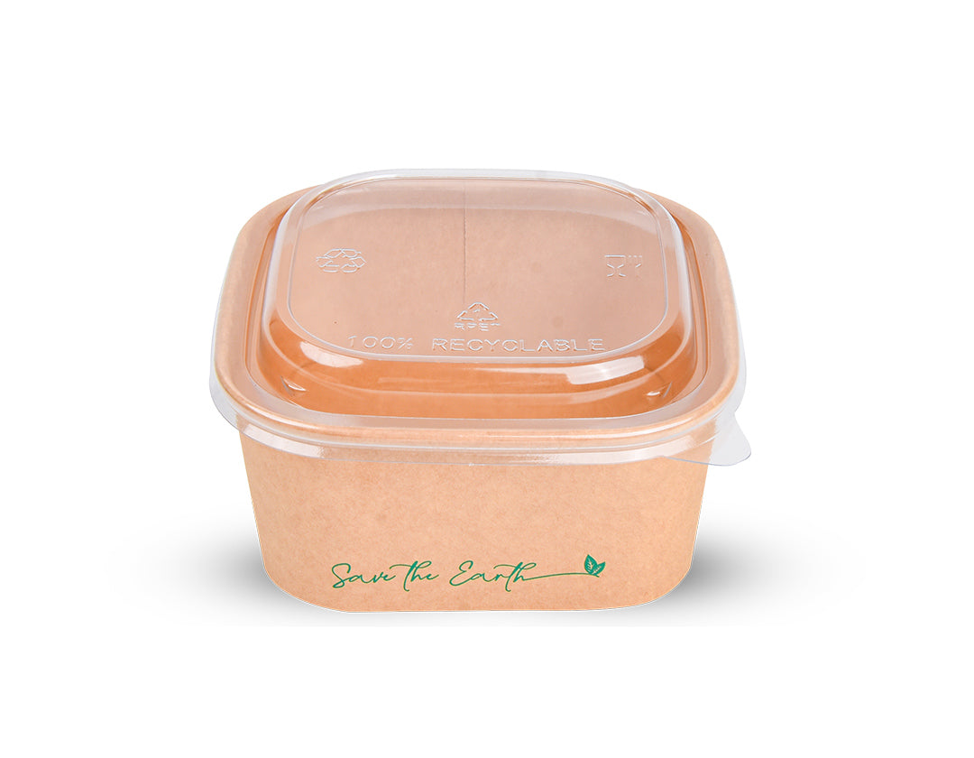 Insalatiera quadrata 650 ml + coperchio in rPET (200 unità/scatola)