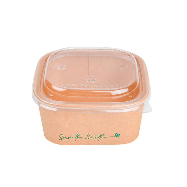 Insalatiera quadrata 650 ml + coperchio in rPET (200 unità/scatola)