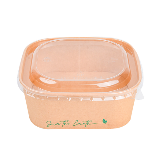 Tarrinas  Cuadradas Kraft 1300 ml + Tapa rPET