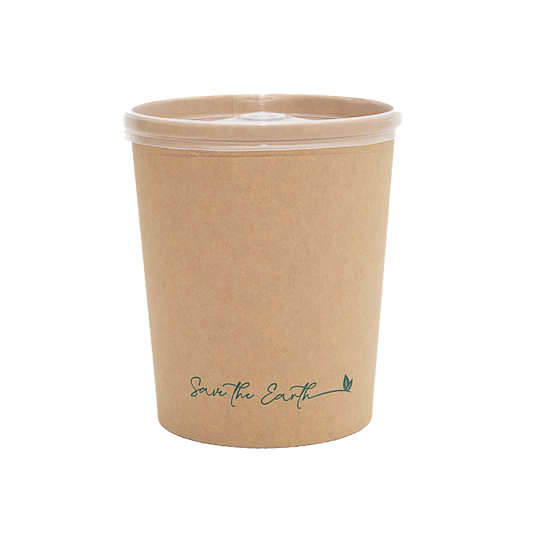 Envase redondo 32 oz Kraft 1000 ml con tapa PP (Combo)