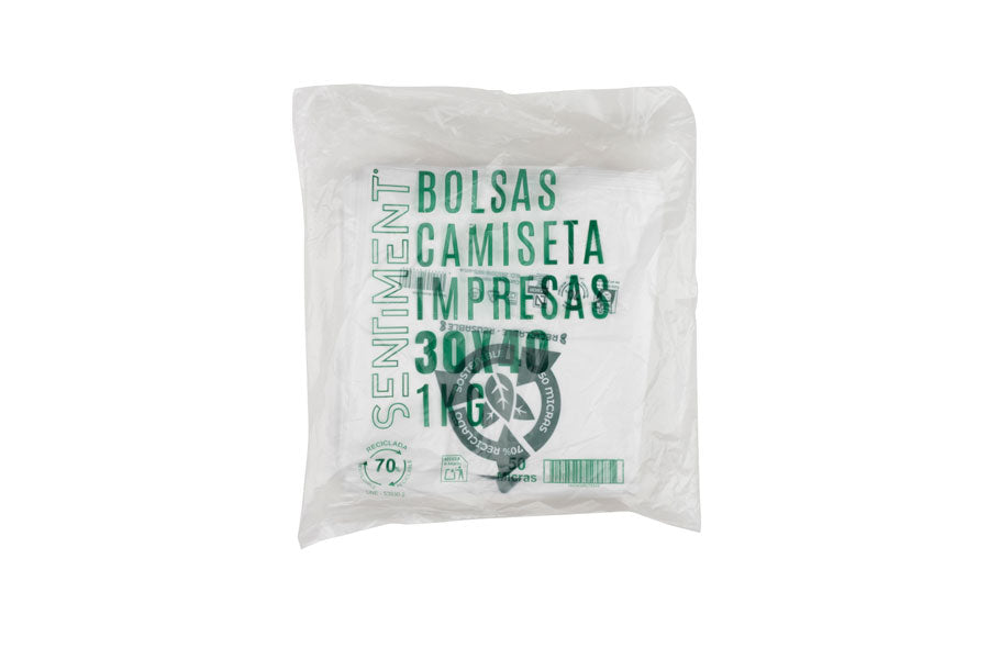 Bolsa Asa Camiseta EXTRA GRANDE 60x70cm (50µm) Reciclada 70% (20pq. x 1kg.) (exclusivo online)