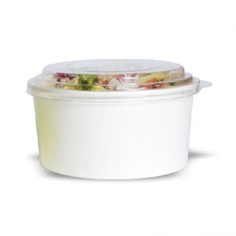 Ensaladera Blanca Cartón 500 ml + Tapa rPET Antivaho (200 uniod/caja) (exclusivo online)