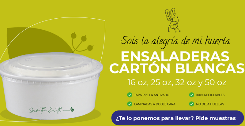 Insalatiera in cartone bianco 1000 ml + coperchio antiappannamento in rPET (200 unità/scatola)