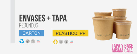 Envase redondo 8 oz Kraft 250 ml con tapa PP (Combo)