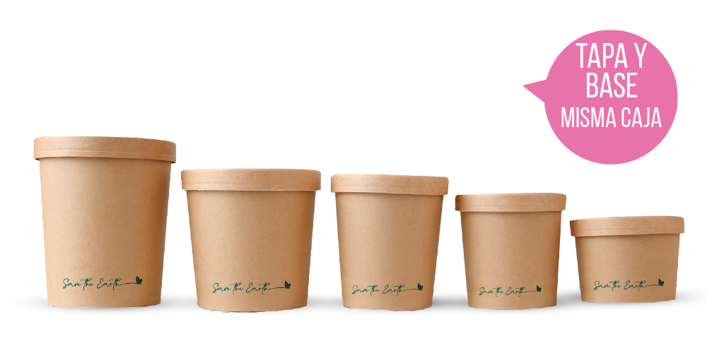 Sopera Cartón + Tapa Kraft 350ml (Combo)- 12oz