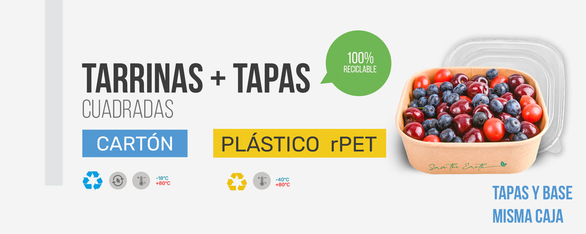 Insalatiera quadrata 1000 ml + coperchio in rPET (200 unità/scatola)