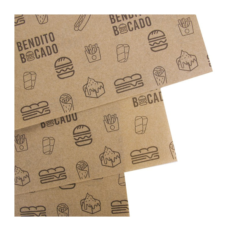 Papel Antigrasa Blanco/Kraft Impreso a 1 Tinta 28x31cm (3000 unidades)